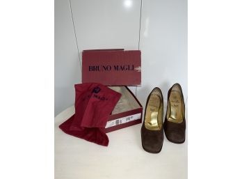 Bruno Magli Suede Heel Shoes, Made In Italy, Size 8, With Shoe Bags And Original Box.