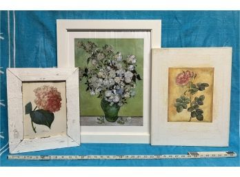3 Floral Prints, Two Framed And One On Canvas