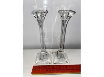 Pair Of Tiffany & Co Crystal Candlestick Holders 8in Exquisite