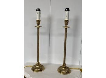 Pair Tall Spiral Brass Lamps 4.5x20 Nice Long Cords With Rocker Switches