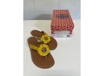 Tory Burch Banana Yellow Breely-Patent Size 8.5 Thong Sandal Ladies Shoes