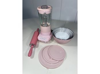 The Pink Kitchen, 40oz Pink Kitchen Aid Blender, Some Damage, Set Of 5 Bowls And 3 Lids, Hot Pink Roller