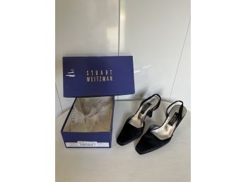 Stuart Weitzman Catseye Black Satin  Shoes, Size 8 B