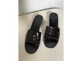 Ralph Lauren Shoes, Made In Spain, Black Faux Croc Crissy, Size 8
