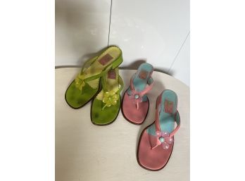 2 Pairs Of Lilly Pulitzer, Shoes, May Kid Skin Lime Green And Pink, Flats Size 8.5