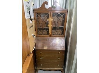 Antique Veneer Secretary Desk Bookcase 30x16x73in