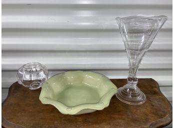 Juliska Crystal Vases Signed And Green Serving Dish Collection