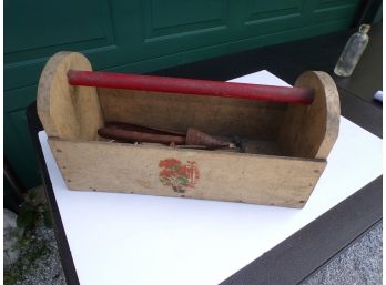 Vintage Wood Garden Tool Box W/old Tools