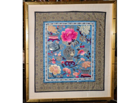 Vintage Asian Silk Embroidery Textile With Vibrant Color