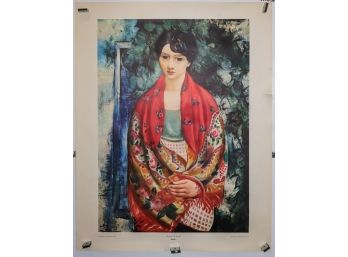 Kisling Woman In Shawl Vintage Lithograph Print