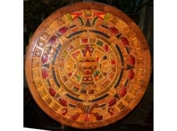Exceptional Very Large Wood Carved Mayan Calendar Wall Hanger