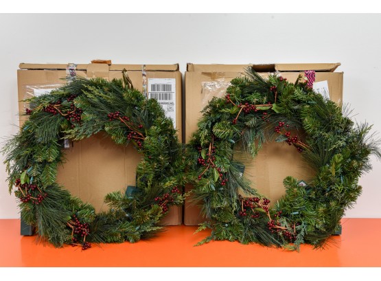 Pair Of Frontgate Holiday Collection 30' Cordless Wreath-Clear Lights (1 Of 2)