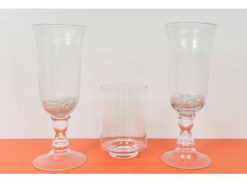 Pair Of Large Glass Hurricane Vases And More