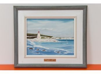 Signed Simonne '97 Oil On Canvas Painting 'Spring's Comin - Lighthouse Dalhousie N.B.'