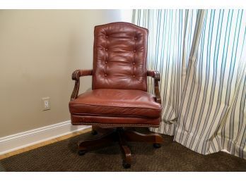 Tufted Leather High Back Swivel Executive Desk Armchair With Nailhead Stud Trim