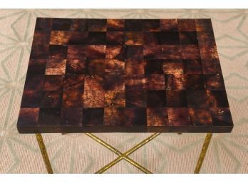 Elegant Tortoise Shell Accent Table With Gilt Iron Base