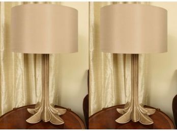 Pair Of Kyra Taupe Sparkle Ceramic Table Lamps With Taupe Silk Shades (RETAIL $1,425-see Receipt)