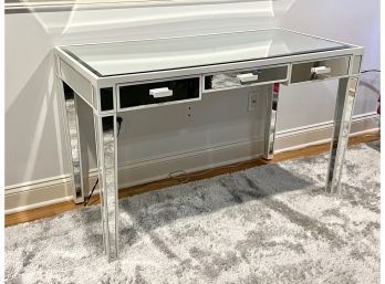 Mirrored Lacquered Three Drawer Desk / Vanity Table
