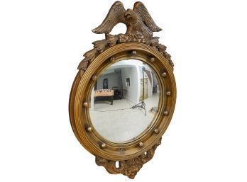 Regency Style Gilt Convex Mirror With Eagle Crest