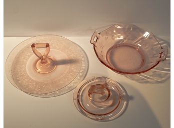 Trio Of Vintage Depression Glass Vessels