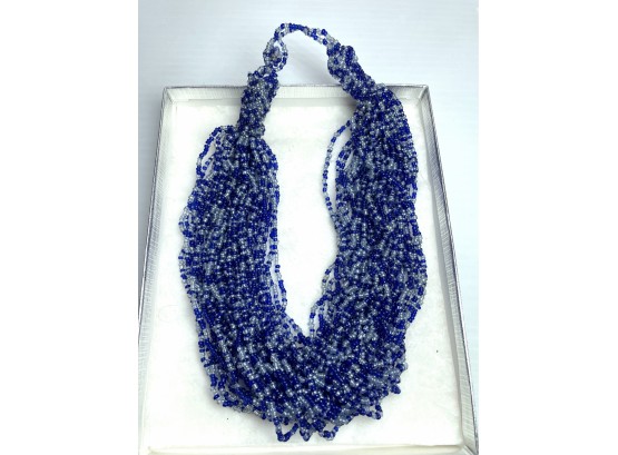Costume Blue And Silver Tone Beaded Cluster Necklace