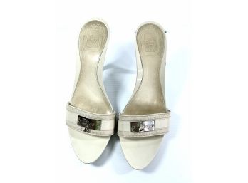 Christian Dior Womens Shoes . White Leather With Silver Tone Accents