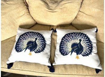 Embroidered Peacock Decorative Throw Pillows . 16x16'