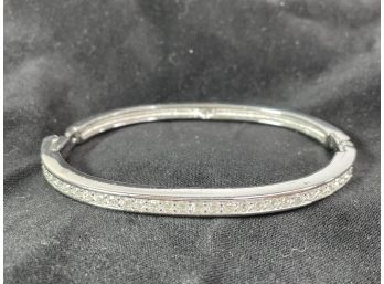 Swarovski Silver  Tone Clear Crystal Hinged Bangle Bracelet