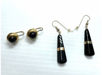 Onyx And Gold Round And Pendant 14k Onyx Gold Banded Earrings