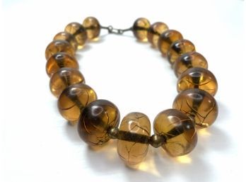 Real Amber Necklace . Large Amber Beads With Golden Bead Accents And Clasp.