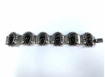 Sterling Silver And Carved Onyx Bracelet