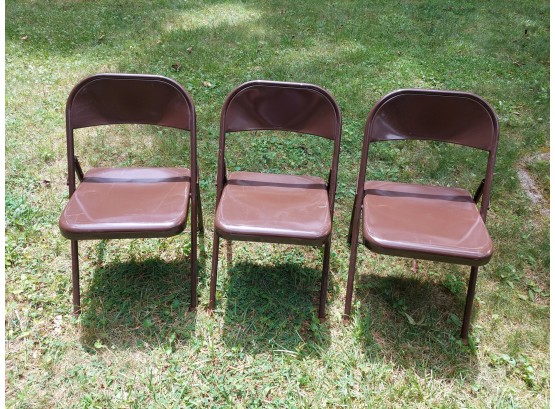 3 Brown Metal Folding Chairs