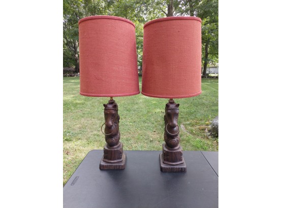 Pair Of Vintage Ceramic Horse Head Lamps