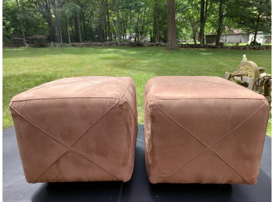 Pair Of Suede (?) Ottomans