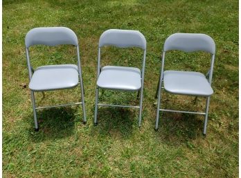 3 Silver Folding Chairs Padded