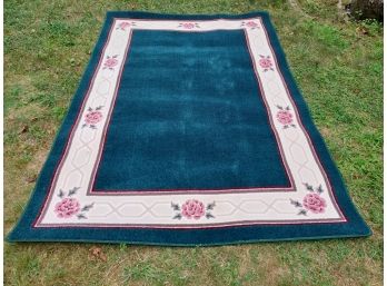 Green Floral Rug Preowned 8 1/2 Feet By 5.10 Feet