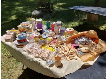Large Lot Of Crafting Pieces, Ribbon, Pipe Cleaners , Clothes Pins And More