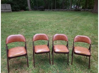 4 Brown Metal Folding Chairs