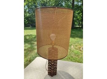 Unique Vintage Metal Lamp With Wicker Lamp Shade