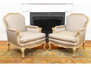 Finely Upholstered Pair Of Bergere Chairs