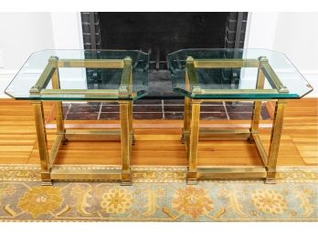 Substantial Pair Of Brass And Glass End Tables