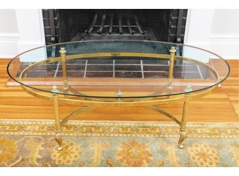 Classic Oval Brass And Glass Cocktail Table