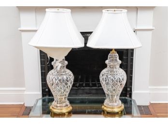 Classic Pair Of Waterford Cut Crystal Table Lamps