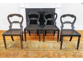 Amazing Set Of Four Antique Hand-Painted Cane Chairs