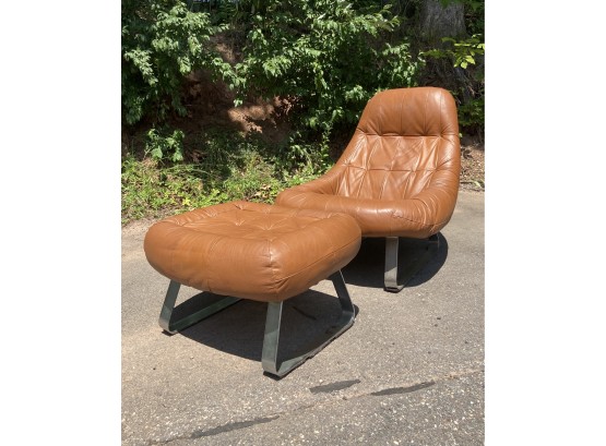 1976 Perceval Lafer Leather And Chrome Earth Lounge Chair With Ottoman