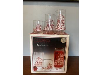 NOS 12 Pc  Vintage Christmas Glassware