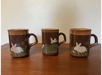 Set Of 3 Drip Glaze Rabbit/bird Mugs