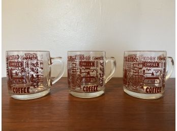 Set Of 3 Libbey 1970s Multiple Language Glass Mugs