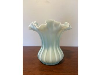 Vintage Fenton Satin Blue  Ruffled Optic Glass Vase