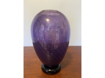 Signed Kosta Boda By A. Elmer  Amethyst Controlled Bubble Blown Glass Vase
